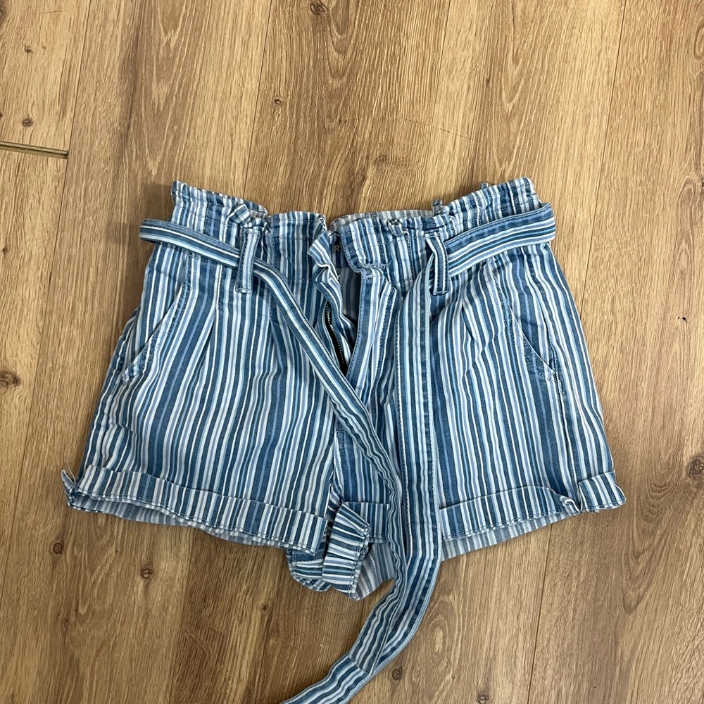 American Eagle Striped Blue Paperbag Waist Women’s Shorts - Size 2